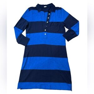 J. Crew Navy and Blue Striped Cotton Polo Dress